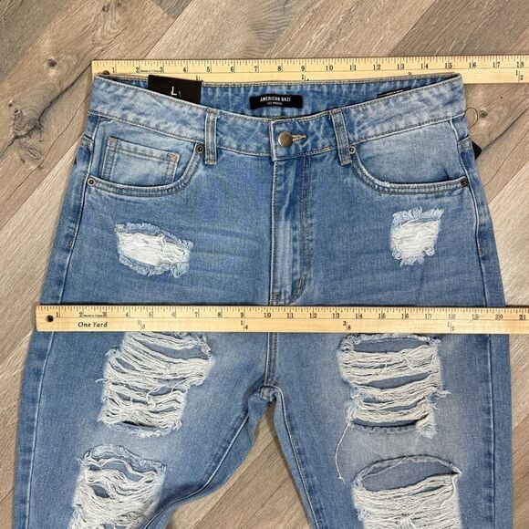 American Bazi Hollywood Graffiti Distressed Boyfriend Jeans Blue Large - Picture 11 of 14